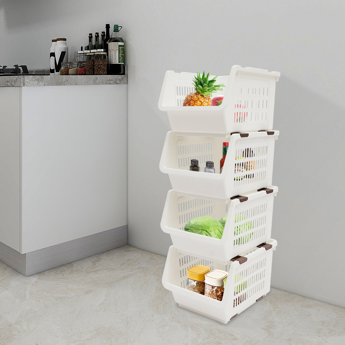 9.5" 4PCS Stacking Storage Baskets Rectangular Stackable Organizer Storage Bins Modern